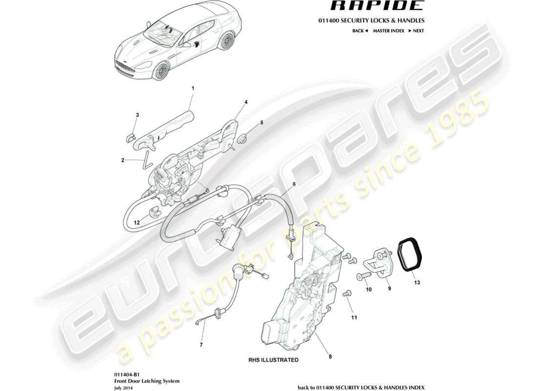 aston martin rapide (2017) front door latch part diagram