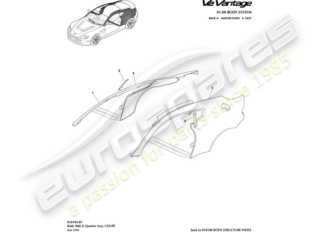 aston martin v12 vantage (2011) panel body side, coupe part diagram