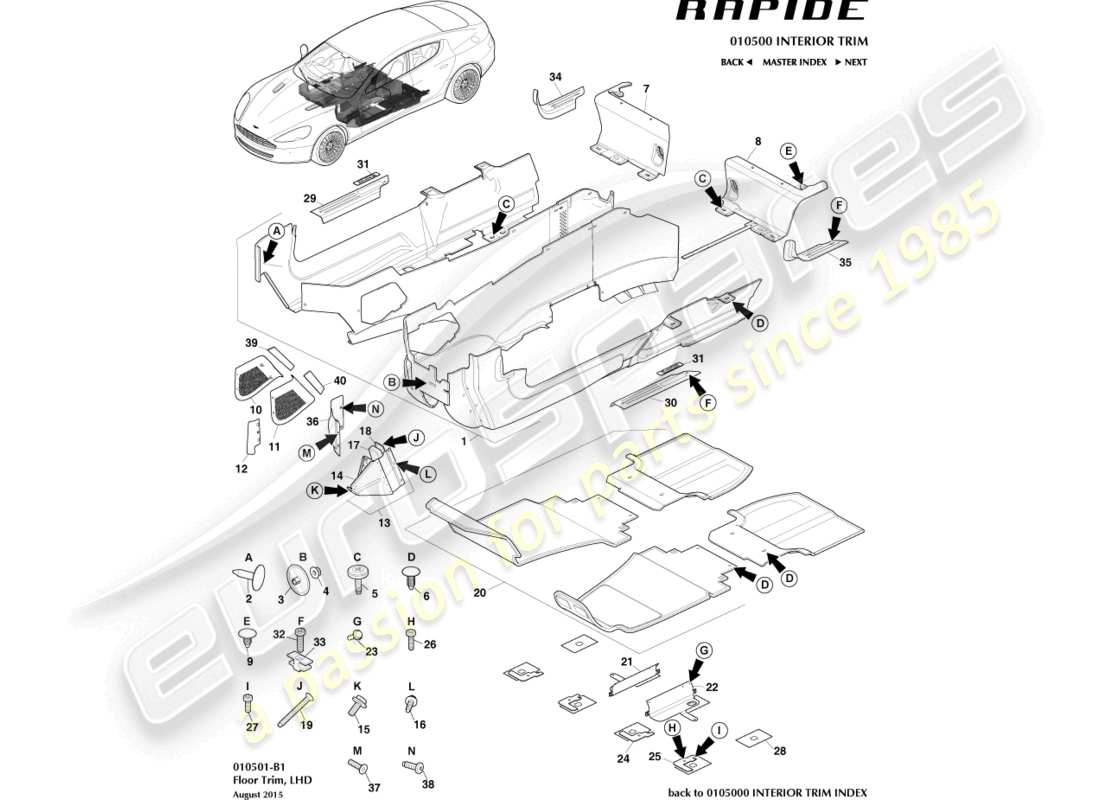 aston martin rapide (2010) main floor trim, lhd part diagram