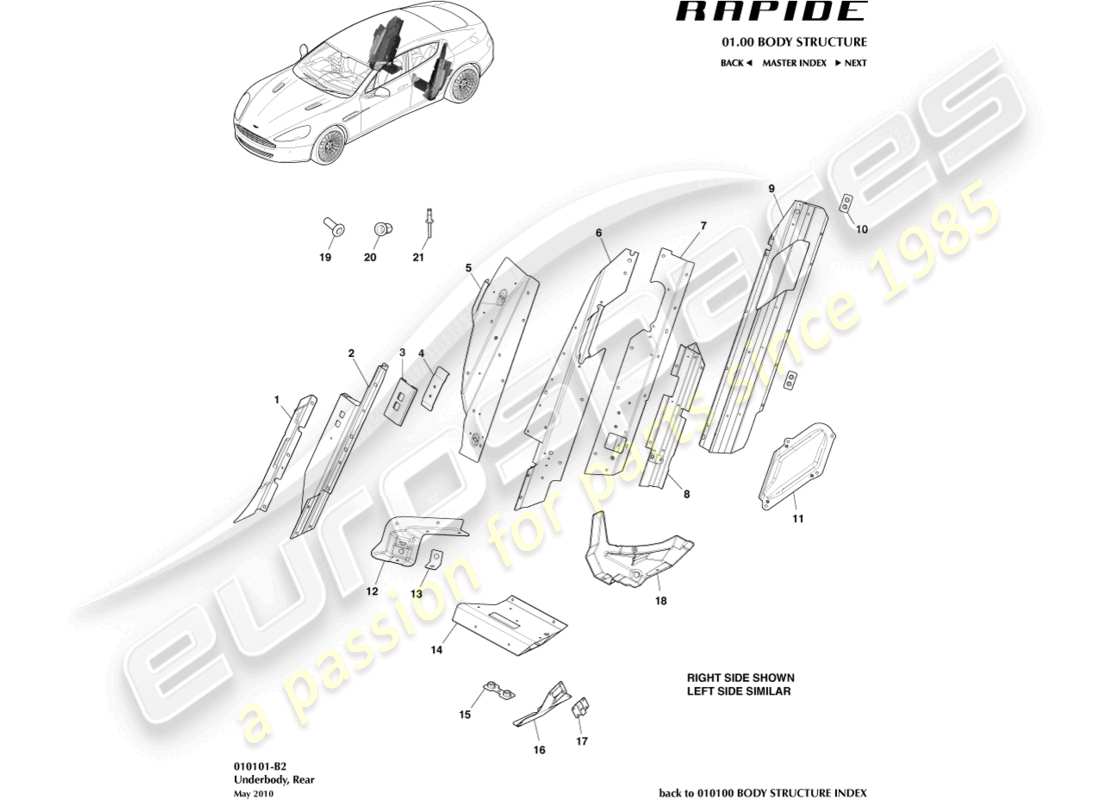 aston martin rapide (2010) underbody, rear part diagram