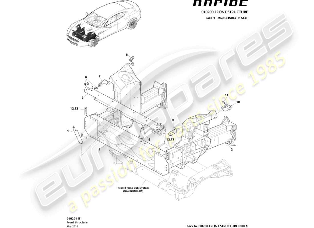 aston martin rapide (2010) front structure part diagram