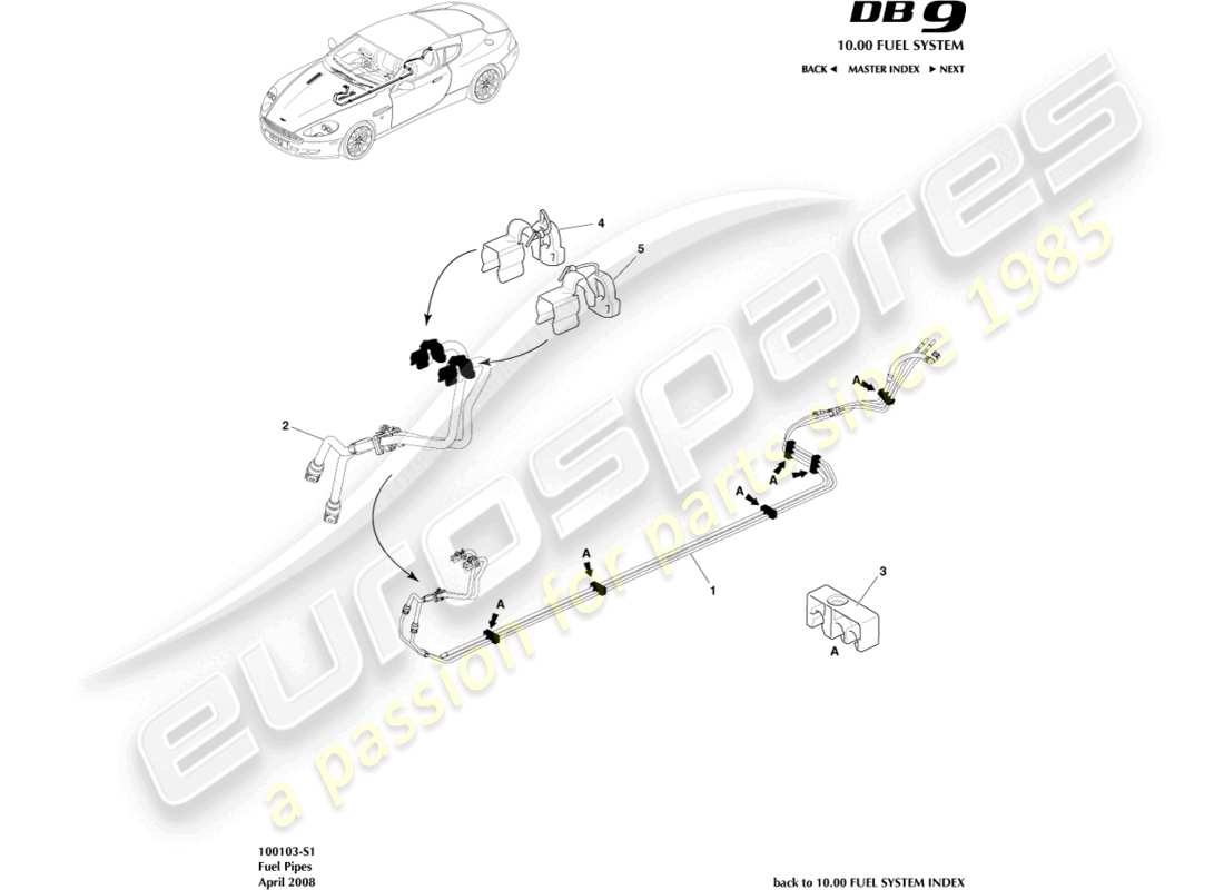 aston martin db9 (2004) fuel pipes part diagram