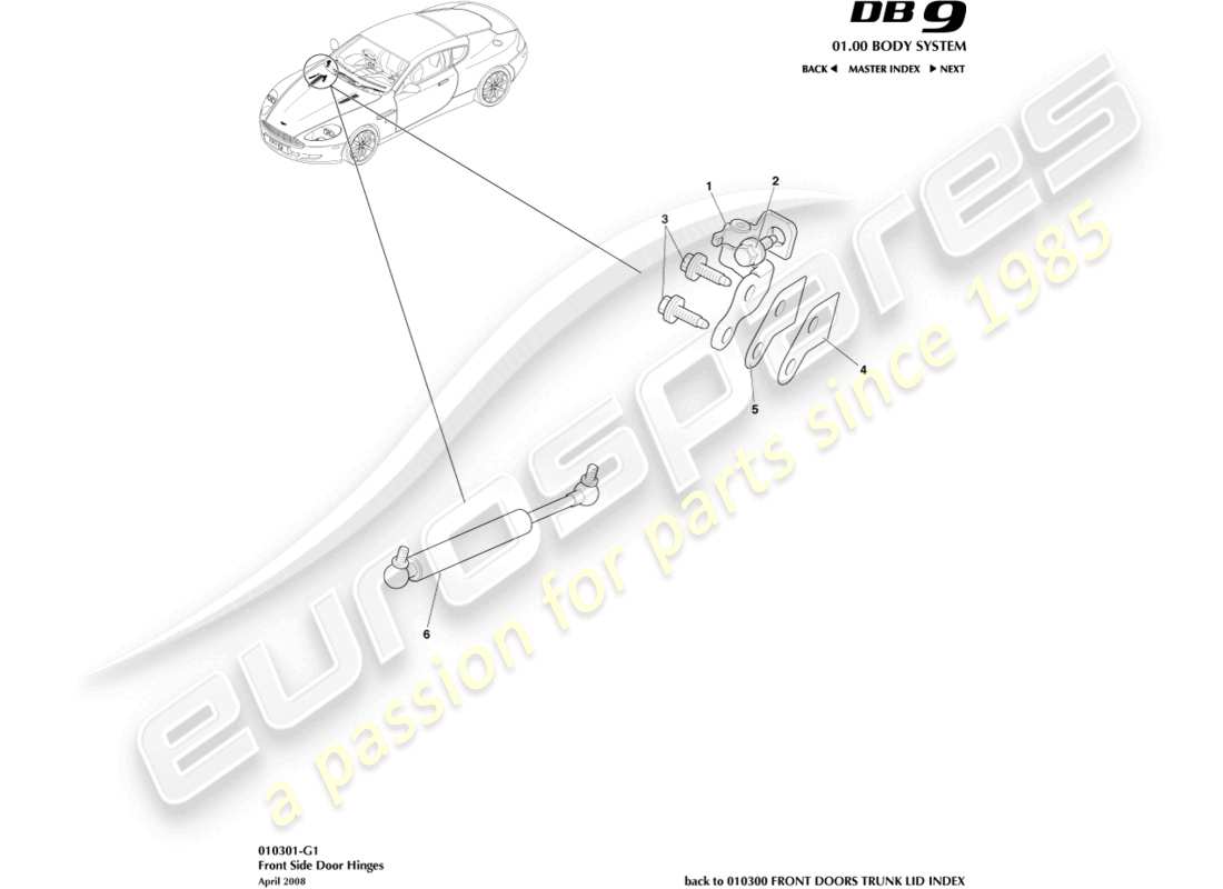 aston martin db9 (2004) door hinges part diagram