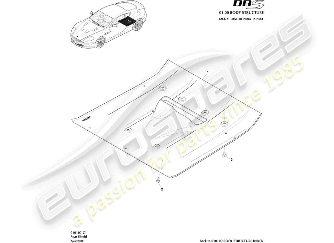 aston martin dbs (2008) rear underbody shields part diagram