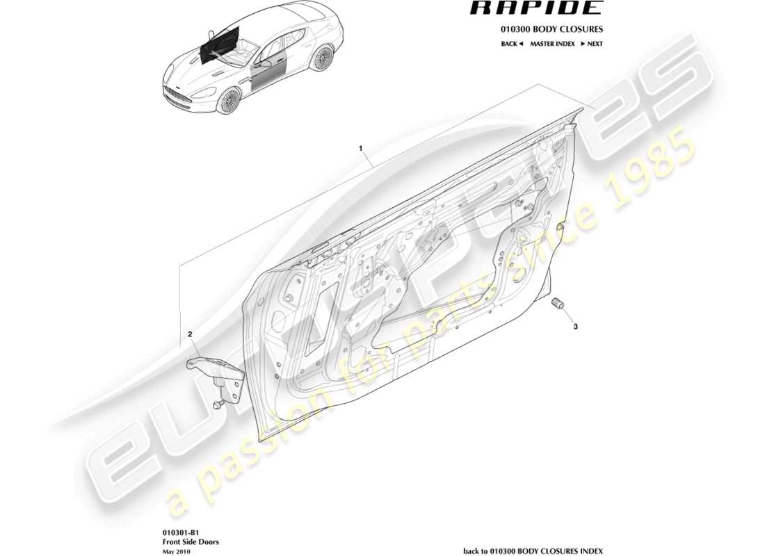 aston martin rapide (2010) front door assembly part diagram