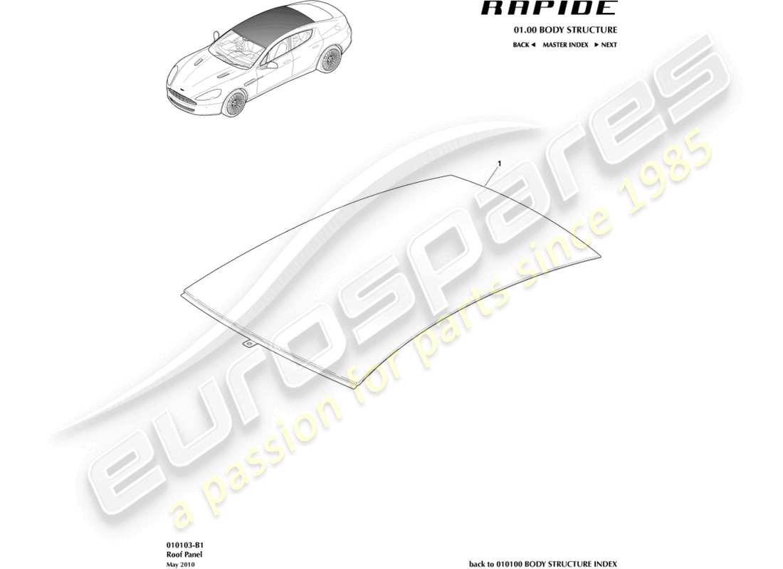 aston martin rapide (2010) roof part diagram