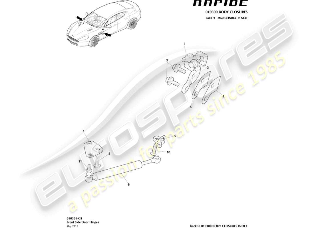 aston martin rapide (2010) front door hinge assembly part diagram
