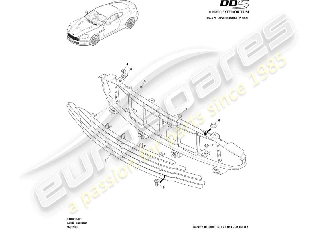 aston martin dbs (2009) radiator grille part diagram