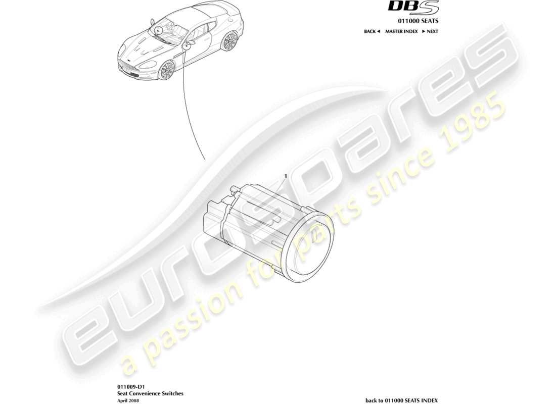 aston martin dbs (2010) convenience switches part diagram