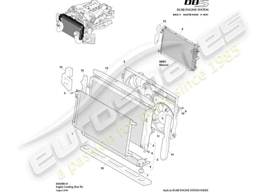 aston martin dbs (2007) engine cooling (line fit) part diagram
