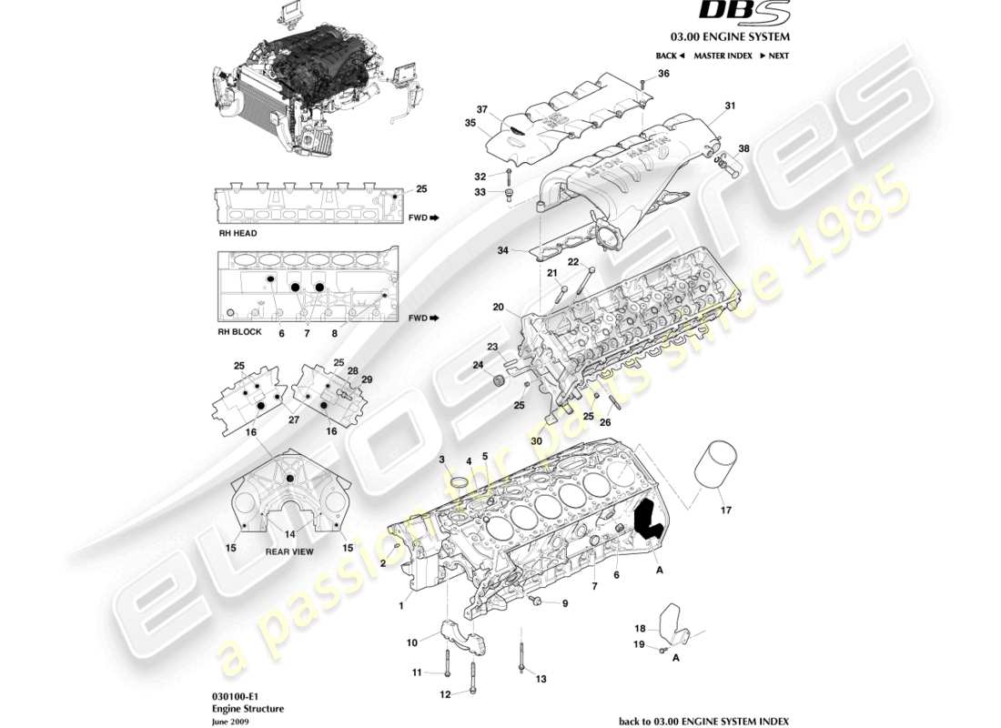 aston martin dbs (2007) engine structure part diagram
