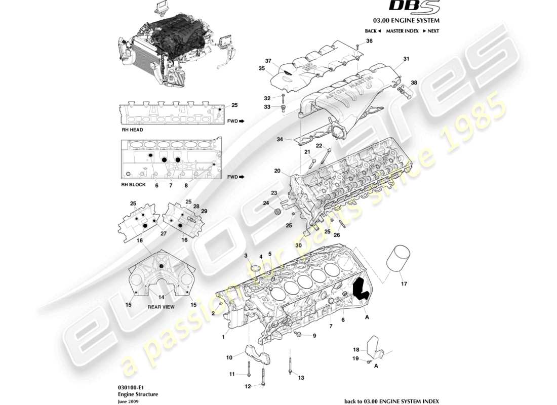 aston martin dbs (2007) engine structure parts diagram