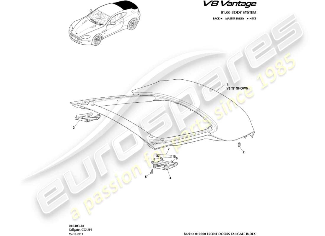 aston martin vantage gt8 (2017) tailgate, coupe part diagram