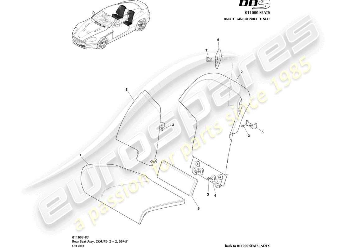 aston martin dbs (2008) rear seat, 2+2 coupe part diagram