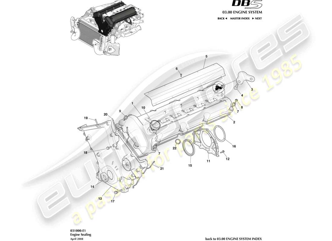 aston martin dbs (2008) engine sealing part diagram