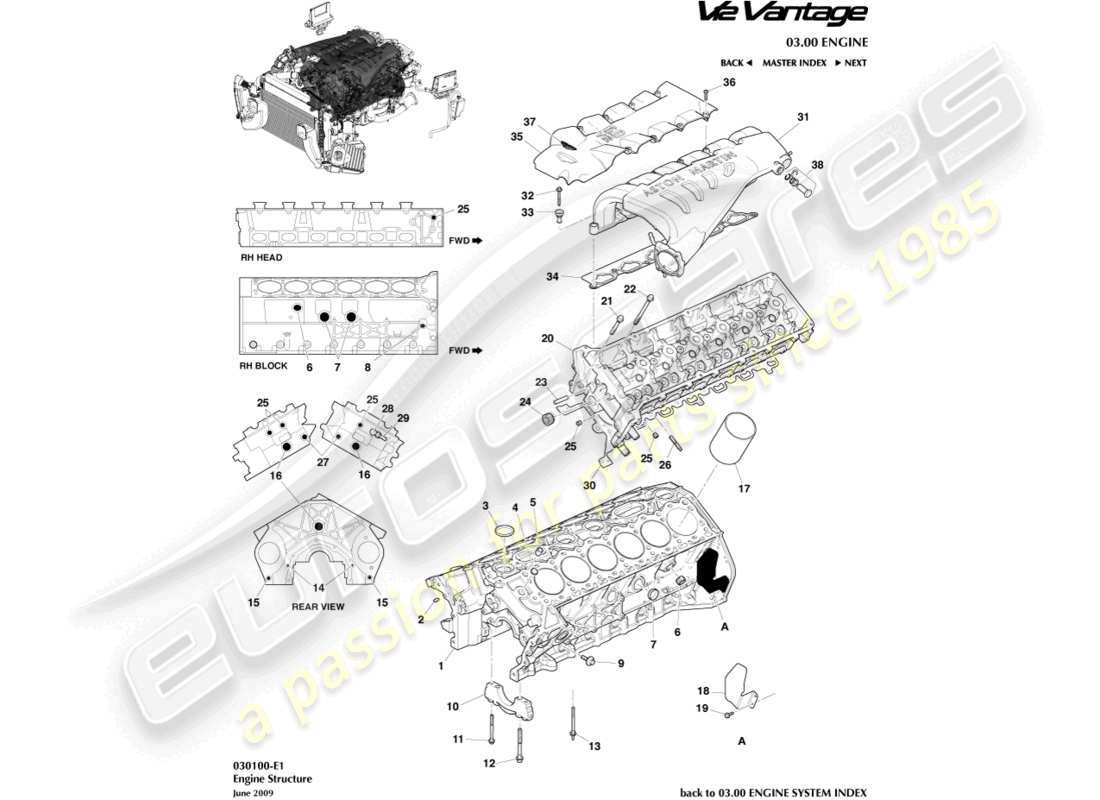 aston martin v12 vantage (2010) engine structure part diagram