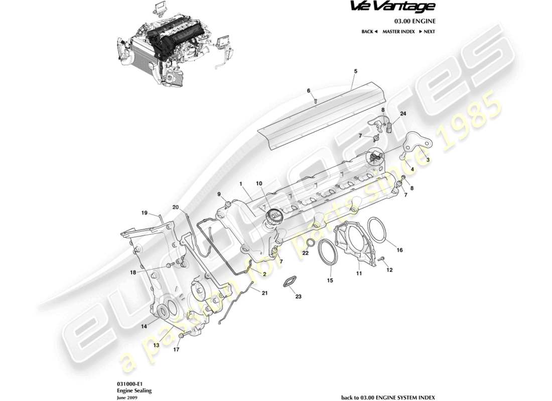 aston martin v12 vantage (2010) engine sealing part diagram