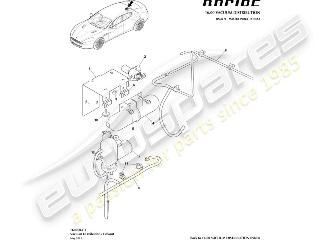 aston martin rapide (2012) vacuum distribution, exhaust part diagram