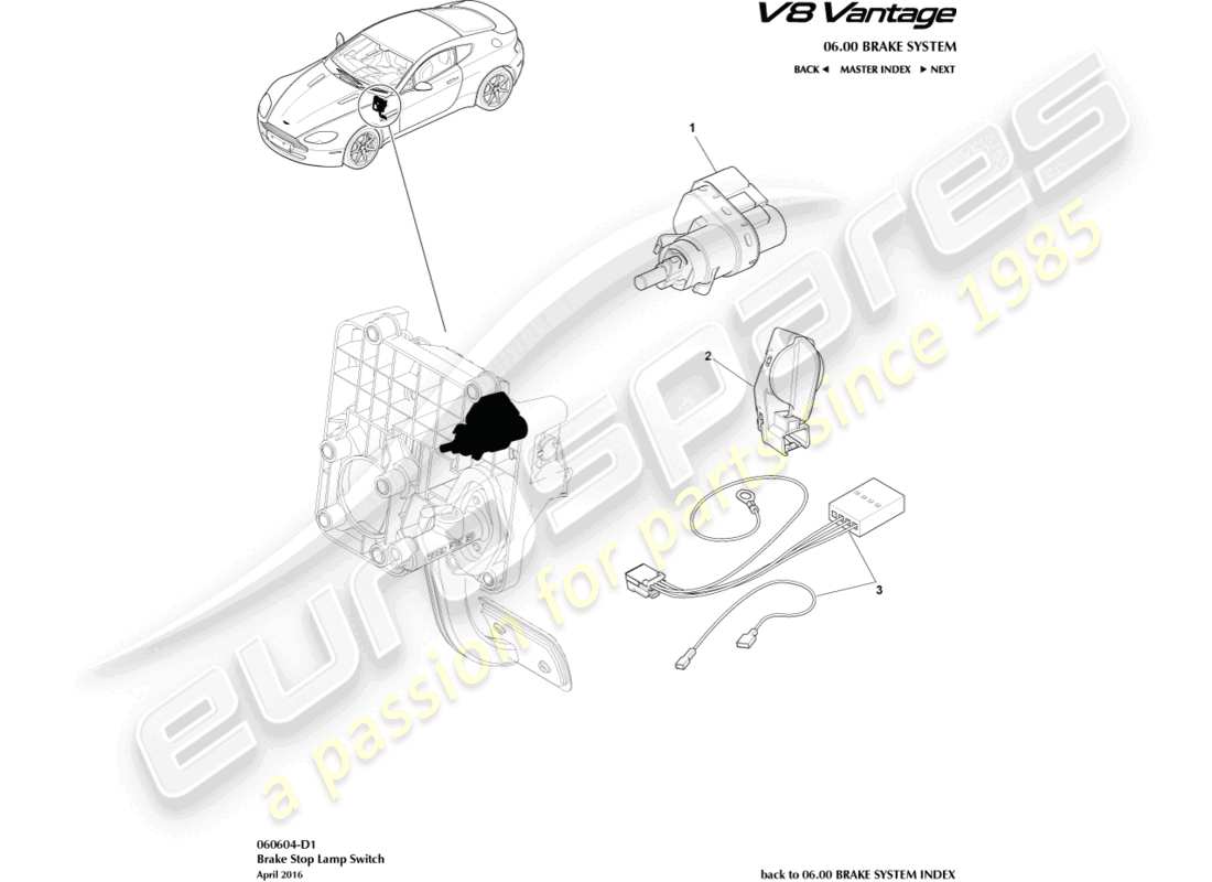 aston martin v8 vantage (2011) stop lamp switch part diagram
