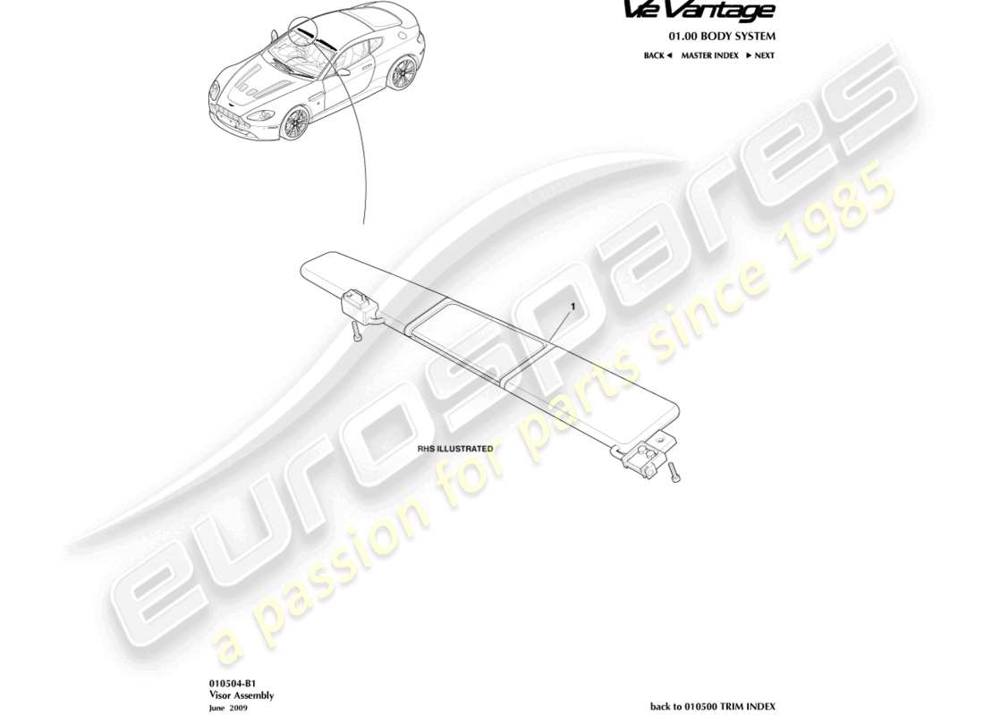 aston martin v12 vantage (2012) sunvisor part diagram