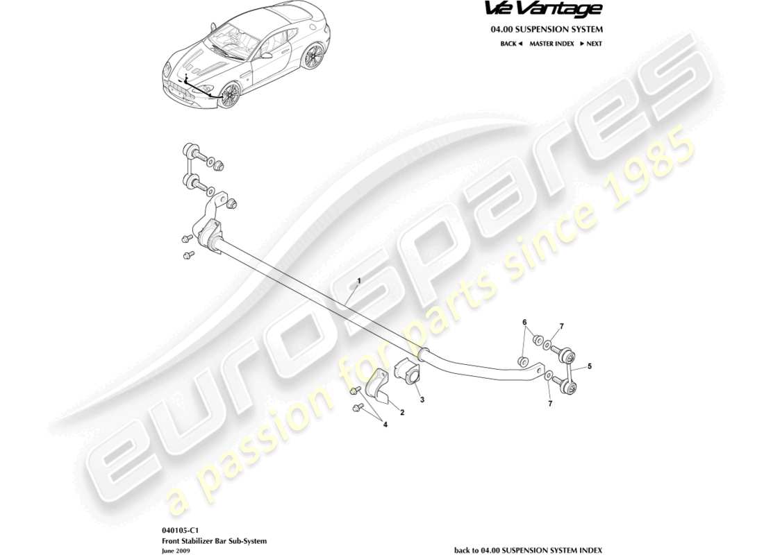 aston martin v12 vantage (2012) front stabiliser bar part diagram