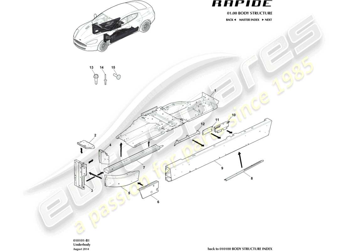 aston martin rapide (2018) underbody part diagram