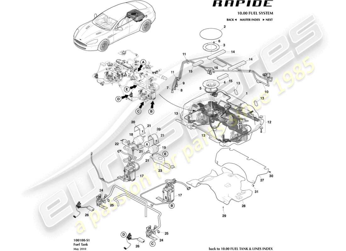 aston martin rapide (2018) fuel tank assy part diagram