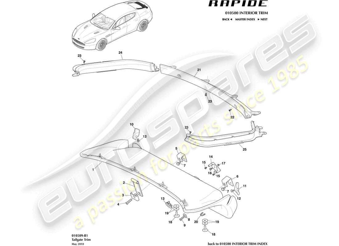 aston martin rapide (2017) tailgate trim panel part diagram