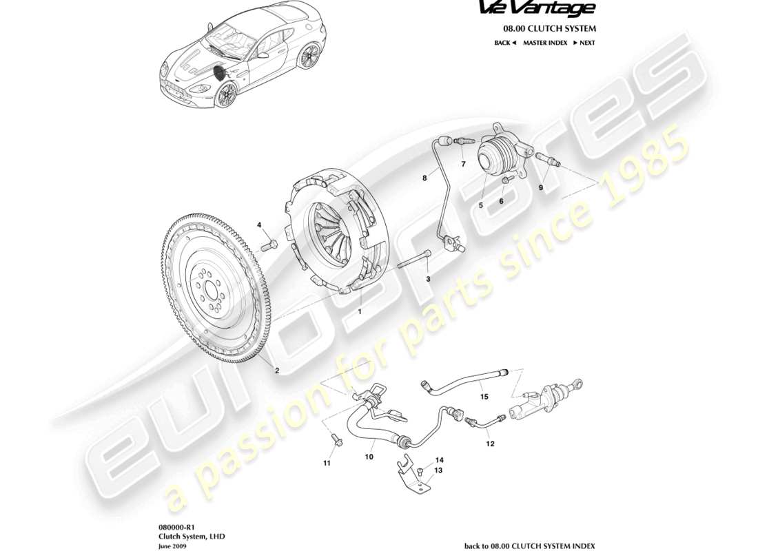 aston martin v12 vantage (2012) clutch system, lhd part diagram