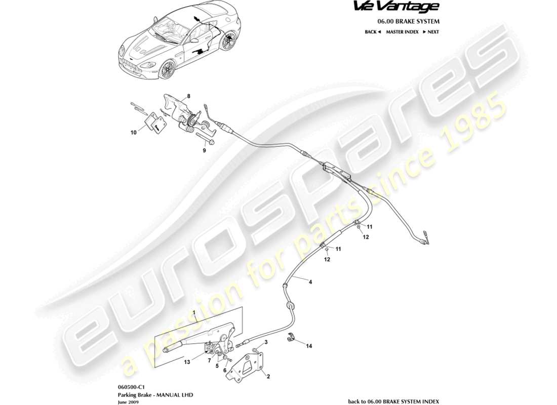 aston martin v12 vantage (2012) parking brake, lhd part diagram