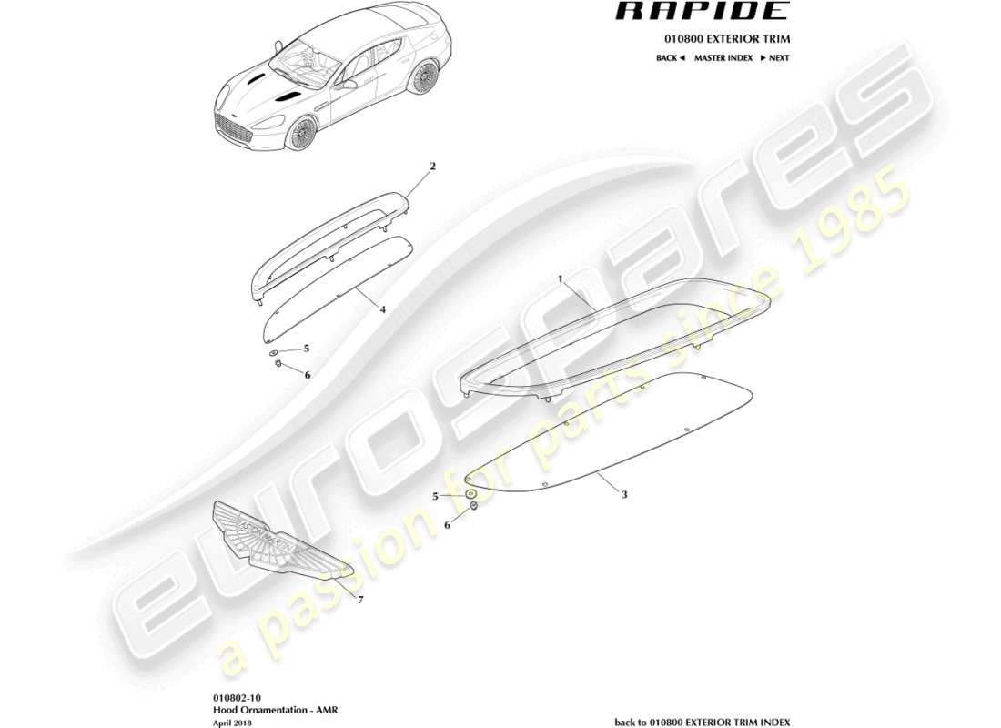 aston martin rapide (2014) front end trim, amr part diagram