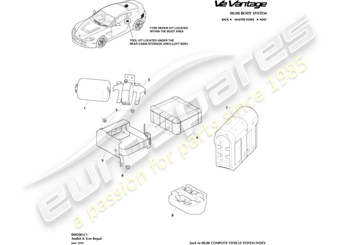 aston martin v12 vantage (2012) emergency equipment part diagram