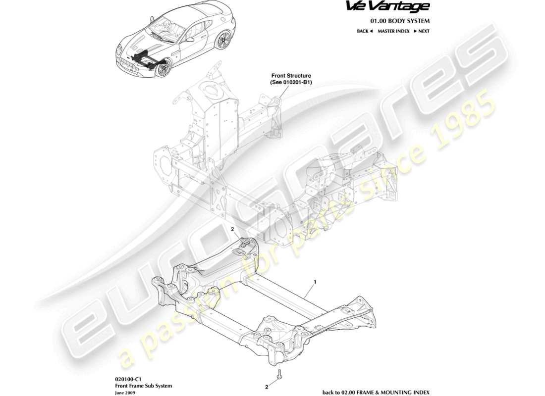 aston martin v12 vantage (2012) front subframe part diagram