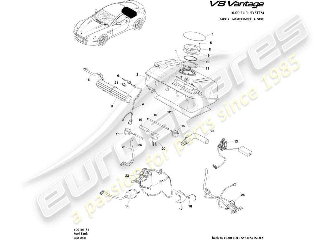 aston martin v8 vantage (2010) fuel tank assy, to 13my parts diagram