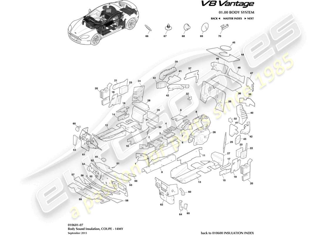 aston martin v8 vantage (2018) body insulation, coupe, 14my part diagram