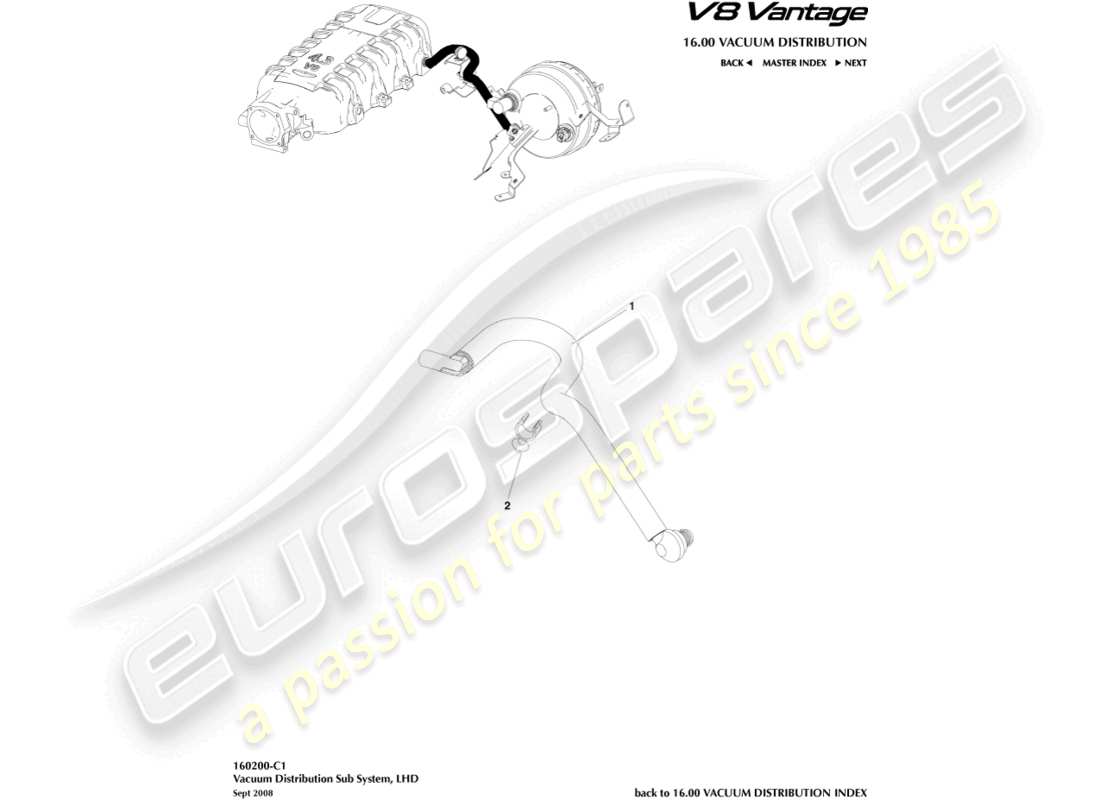 aston martin v8 vantage (2010) vacuum pipe, lhd part diagram