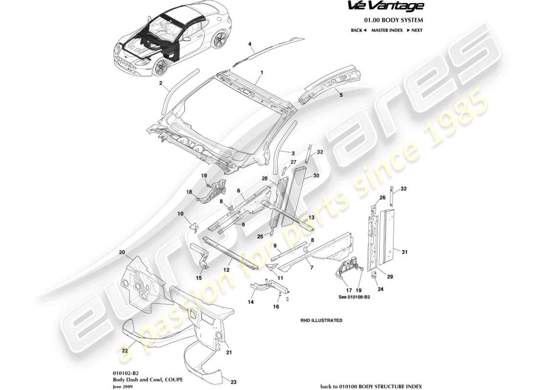 VIEW PARTS DIAGRAMS FROM THE ASTON MARTIN V12 VANTAGE PARTS CATALOGUE a part diagram from the aston martin v12 vantage parts catalogue