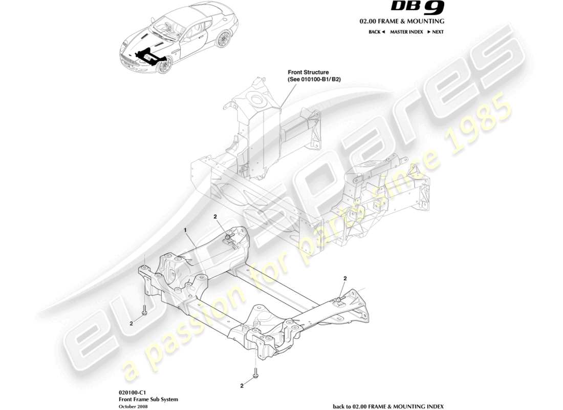 aston martin db9 (2006) front subframe part diagram