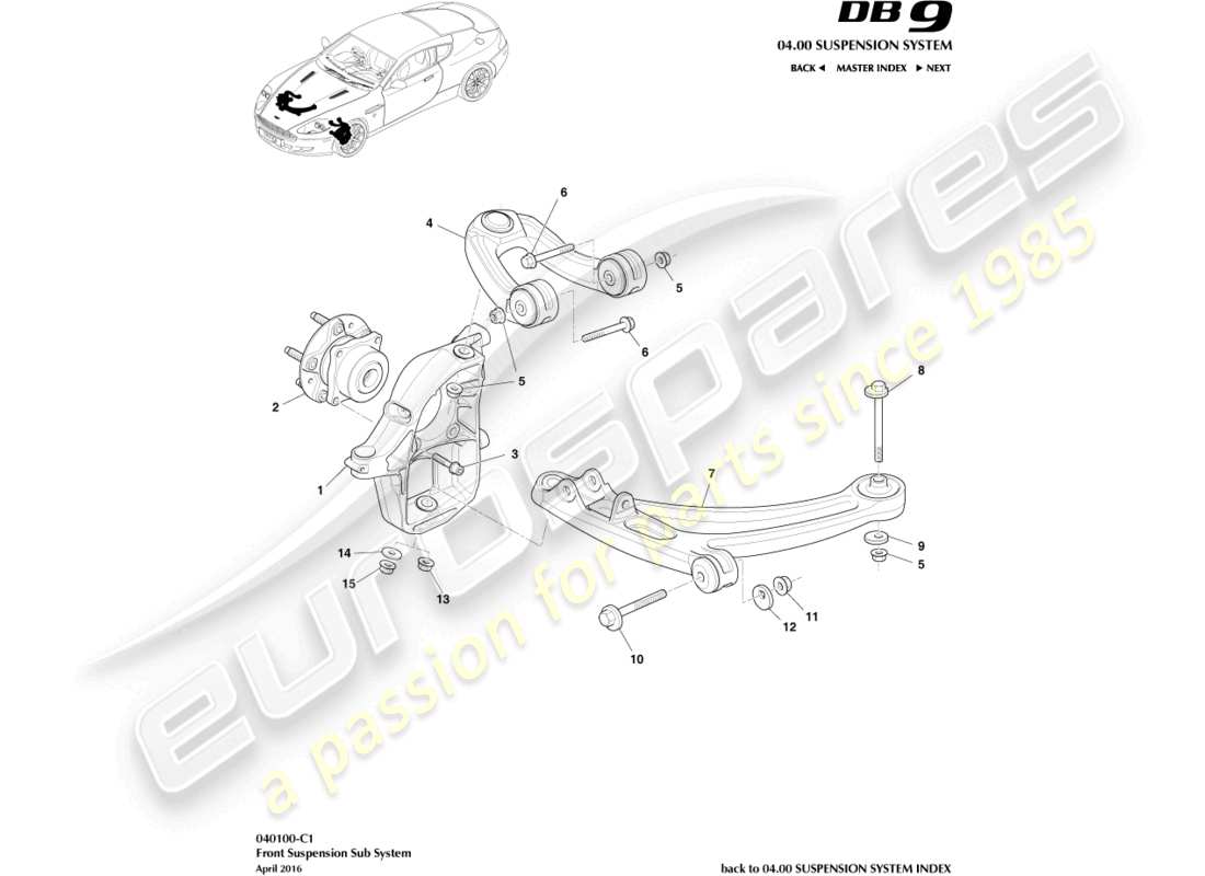 aston martin db9 (2004) front suspension assembly part diagram