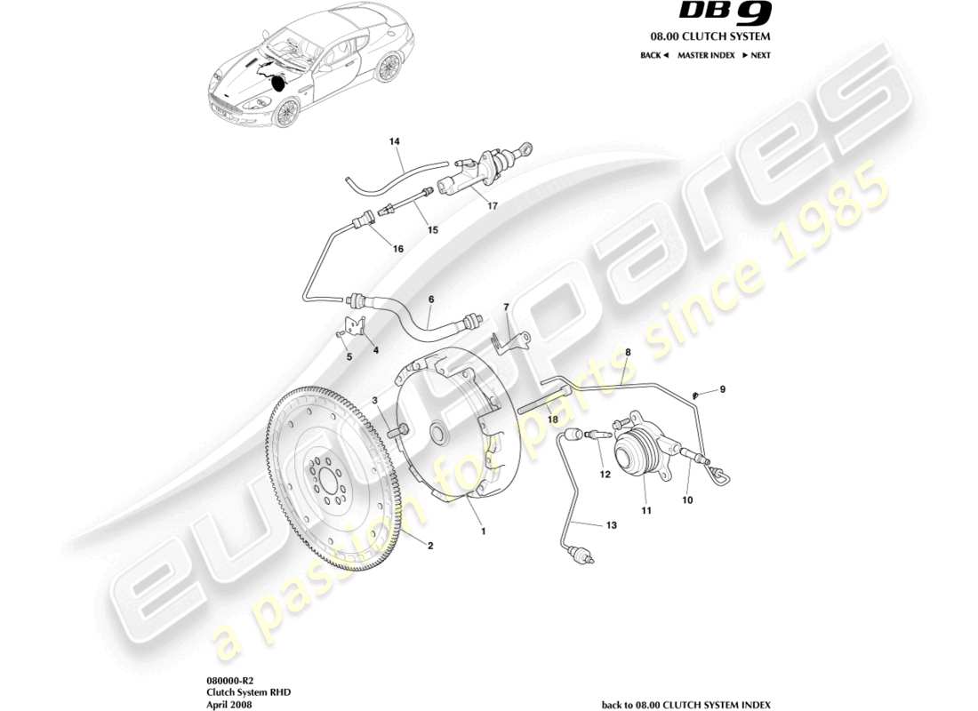 aston martin db9 (2010) clutch system, rhd part diagram