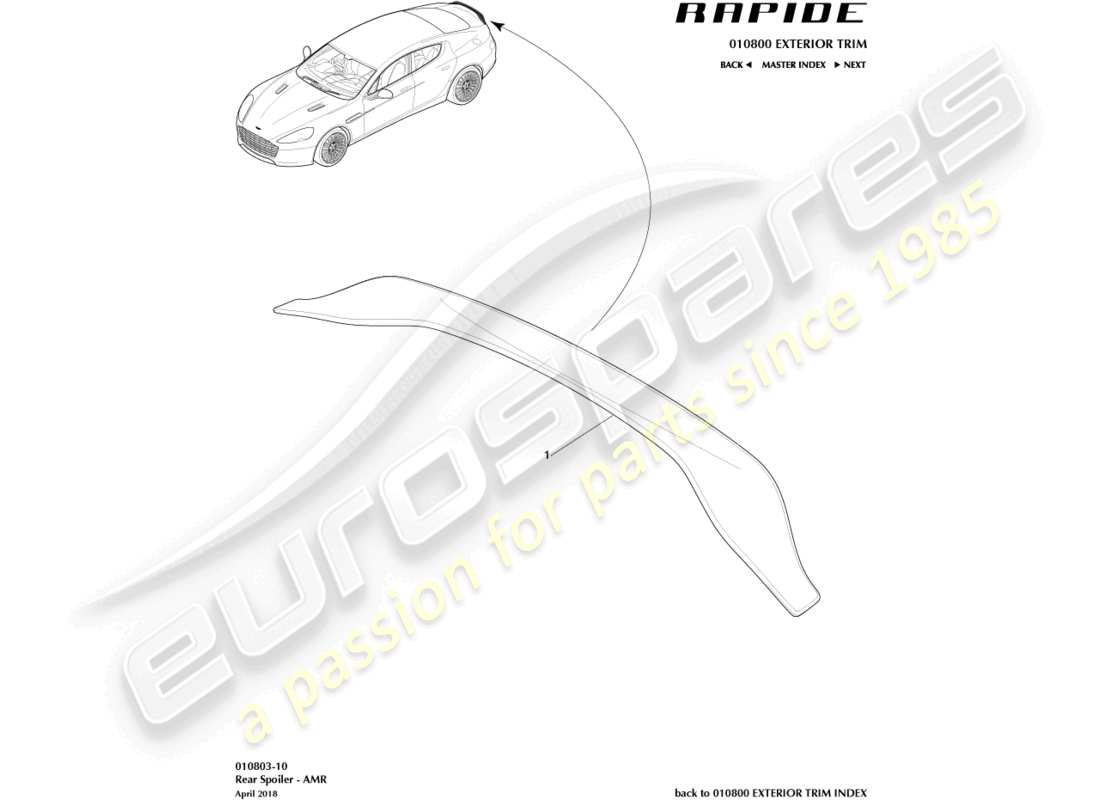 aston martin rapide (2014) rear spoiler, amr part diagram