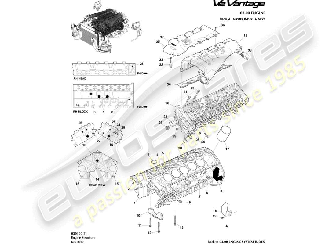 aston martin v12 vantage (2012) engine structure part diagram