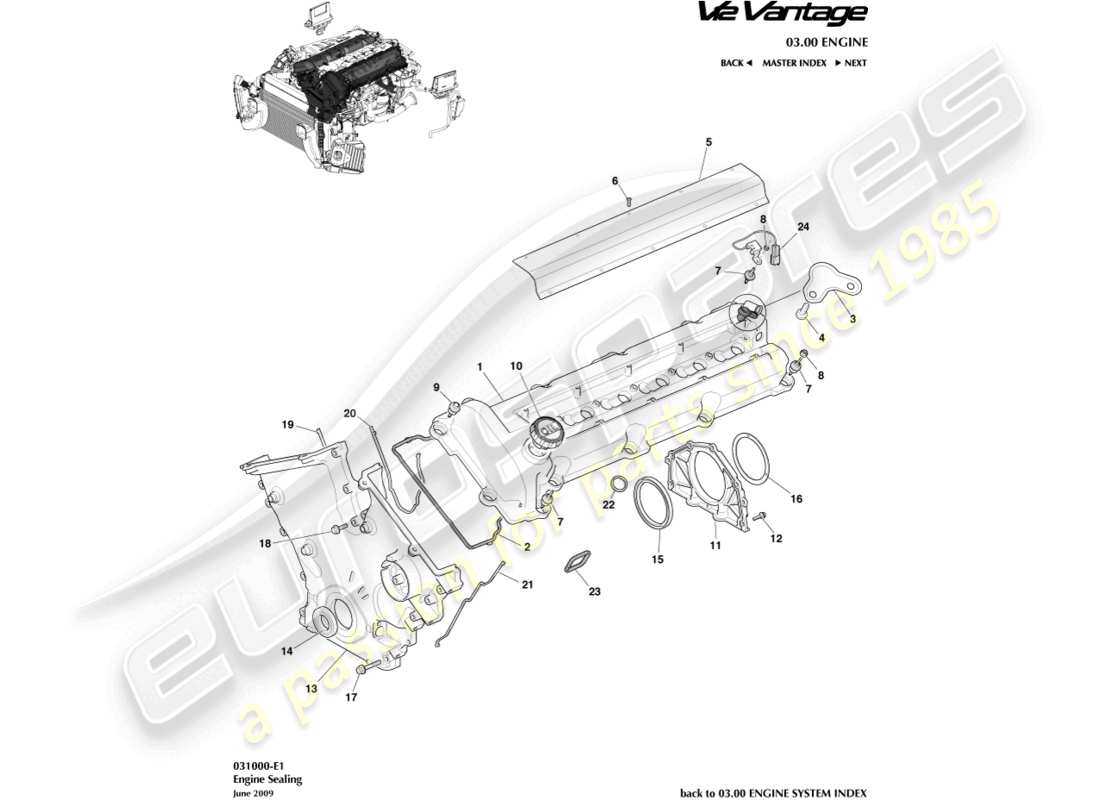 aston martin v12 vantage (2012) engine sealing part diagram