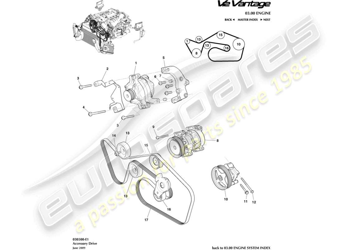 aston martin v12 vantage (2012) accessory drive part diagram