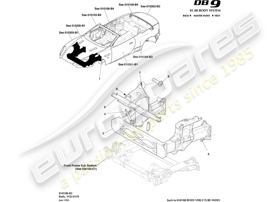 aston martin db9 (2008) body, volante part diagram