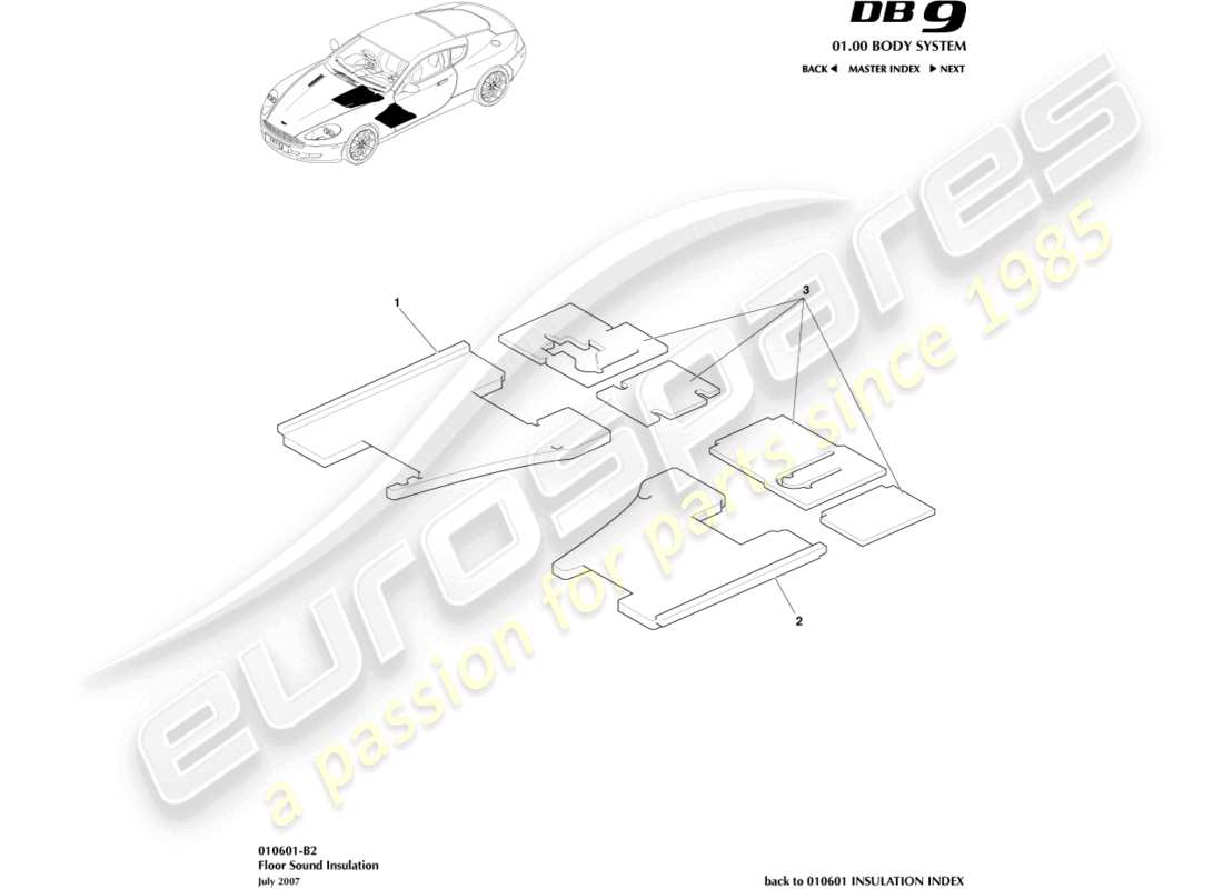 aston martin db9 (2004) floor sound insulation parts diagram
