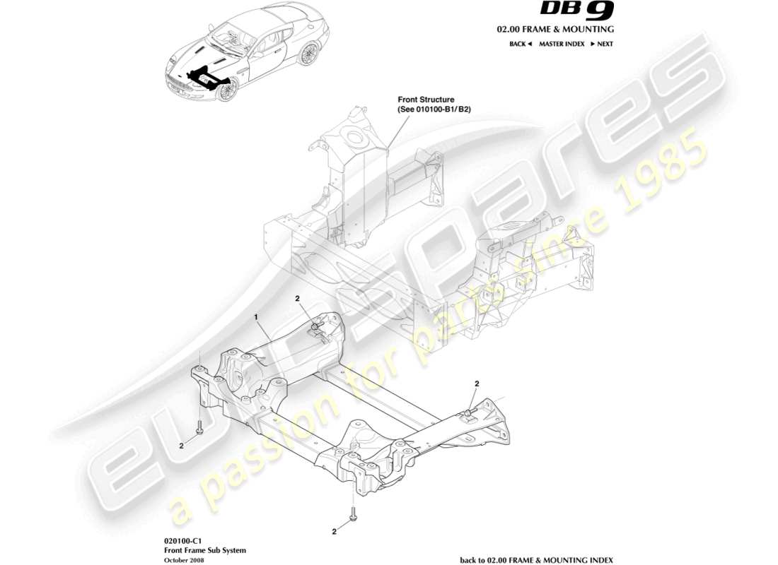 aston martin db9 (2009) front subframe part diagram