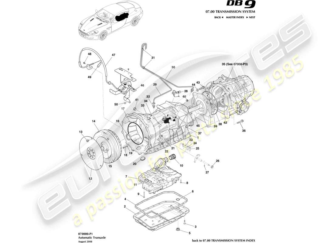 aston martin db9 (2004) transaxle, auto part diagram