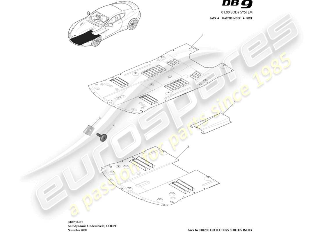 aston martin db9 (2004) front undershield, coupe parts diagram