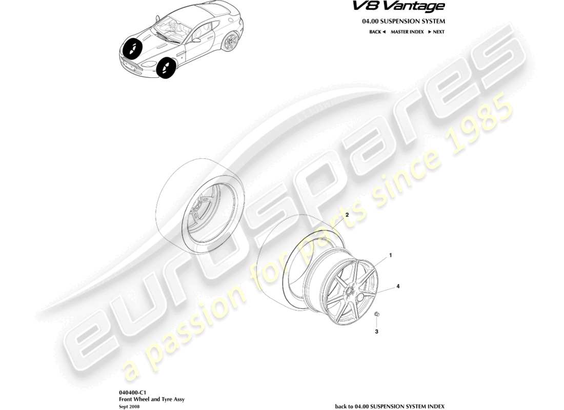 aston martin v8 vantage (2011) front wheels & tyres, to 09my part diagram
